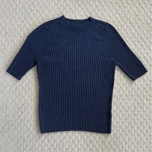 Vince Wool/Silk Blend Ribbed Sweater Navy Blue Size XL Transitional Timeless